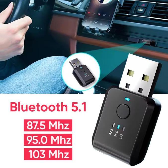 DI102 - USB Dongle Mobil Car Bluetooth 5.1 FM Transmitter Adaptor Pemutar MP3 Musik - FM01