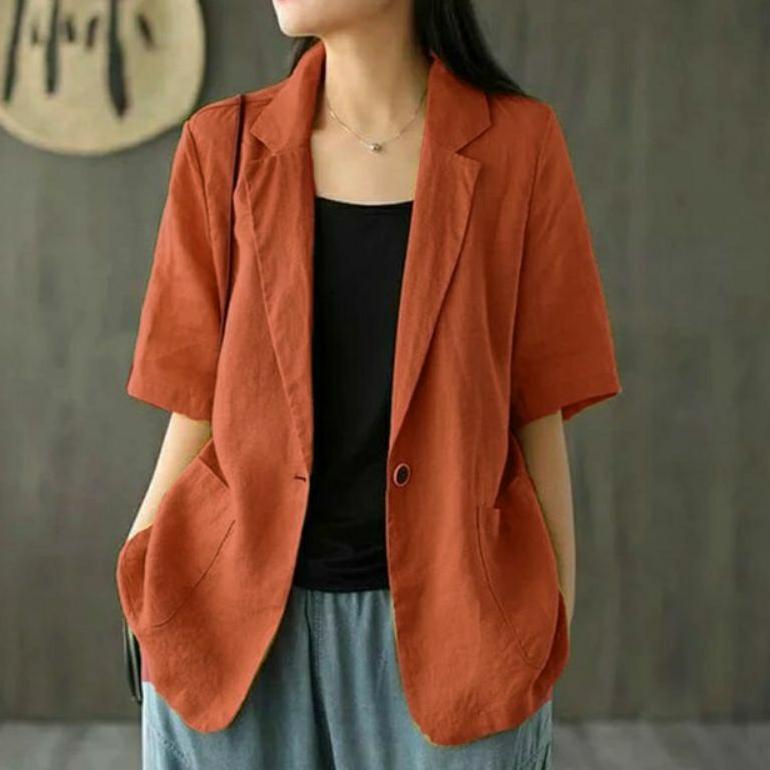 NEW DEALS Blazer Lengan Pendek Jumbo Wanita Linen Ld 100cm sampai 140cm | Lucinta Blazer | Blazer Ko