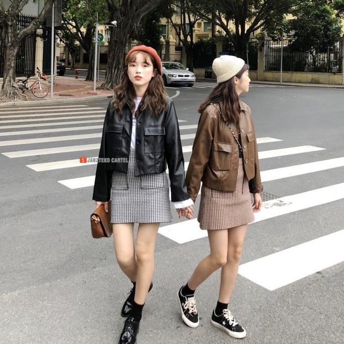 HOT DEALS JNK x TRENCH - Jaket Kulit Oversized Wanita OOTD Faux Synthetic Leather Jacket Jumbo Overs