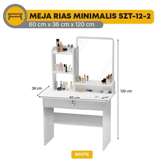 Meja Rias Cermin Minimalis Meja Rias Serbaguna SZT-12 Lemari Rak Kosmetik Laci Bahan Kayu GAN