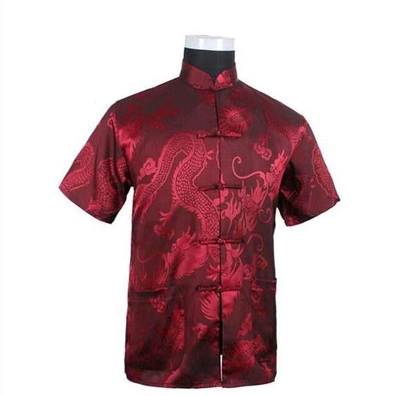 atasan cheongsam imlek pria import lengan pendek Baju tradisional Panjang WU