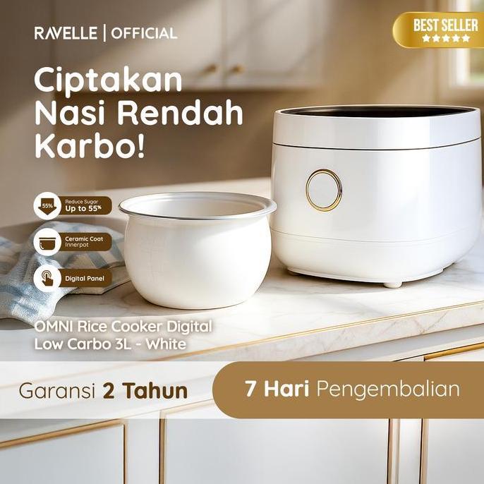 Instancodbisa- Ravelle Omni Rice Cooker Ravelle 1.2 Liter Nasi (3 Liter) - Digital Low Carbo Rice Co
