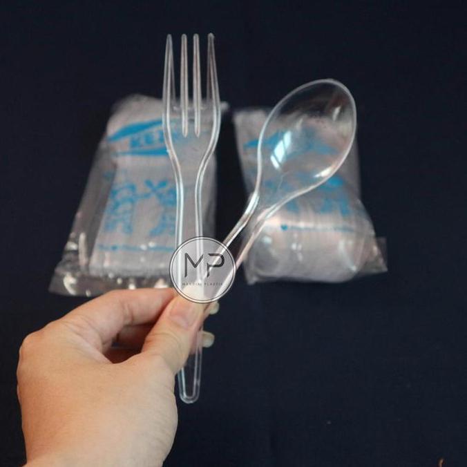 Instancodbisa- Grosir Sendok / Garpu Makan Plastik Bening / Hitam Per Dus