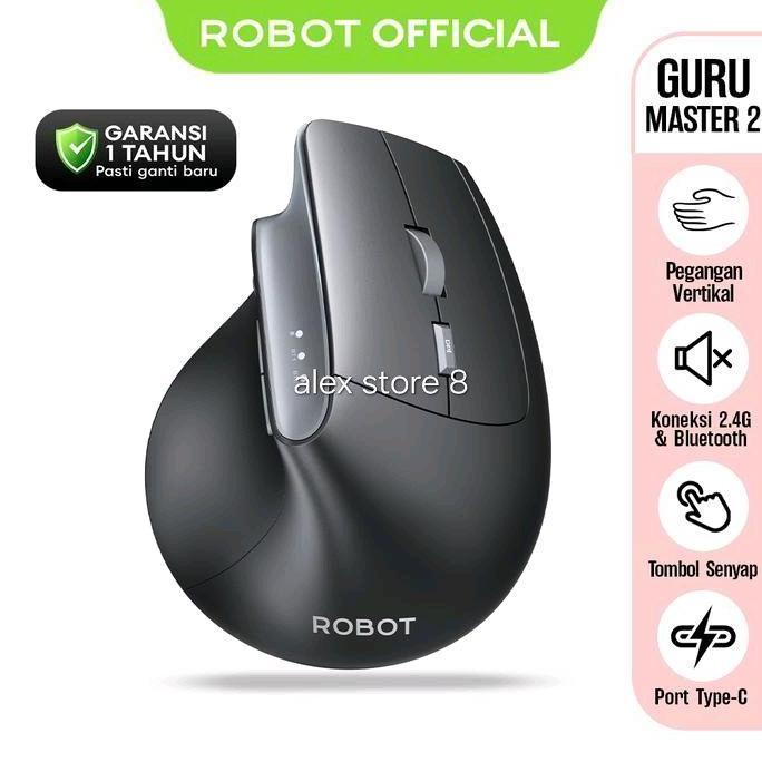 Mouse Bluetooth Wireless Robot Guru Master 2 Vertical Rechargeable Battery Silent Click