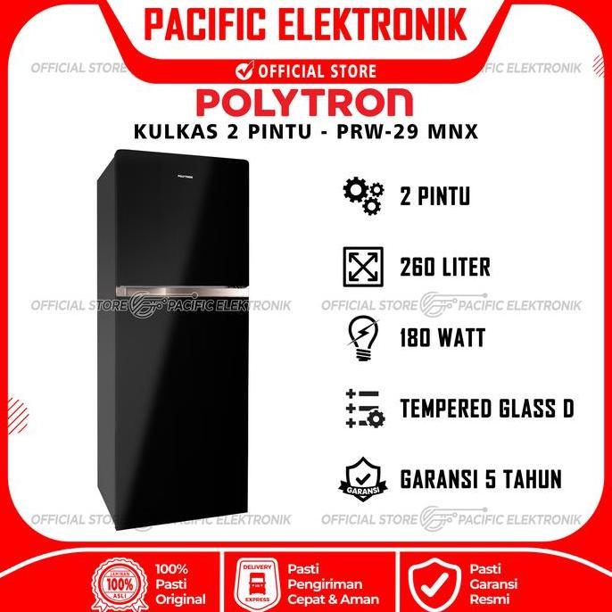 Terlaris Kulkas Polytron 2 Pintu Kaca Belleza Jumbo Prw-29Mnx / Prw 29Mnx