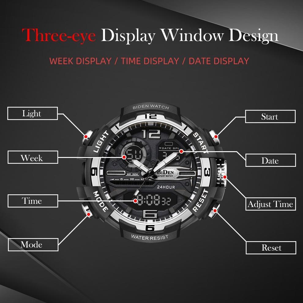 Diskon Biden Jam Tangan Pria Anti Air Olahraga Auto Date Luminous Analog Digital R008