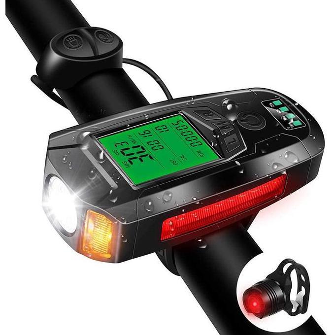 4 in 1 Lampu Sepeda LED Klakson Bel Speedometer Bike Recharge Anti Air