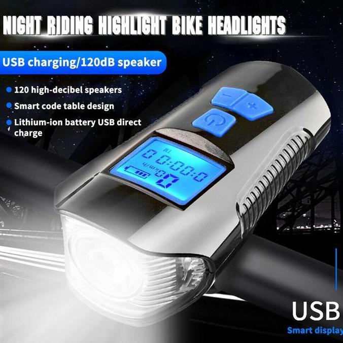 Lampu LED Klakson Bel Speedometer Sepeda MTB Gunung Waterproof