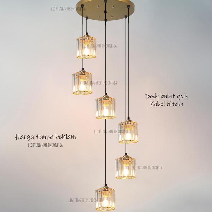 Lampu gantung void 6in1 gold kaca kristal minimalis modern 6 lampu