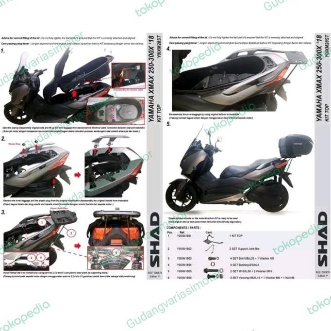 breket box xmax 300/xmax 250 asli merek shad promo