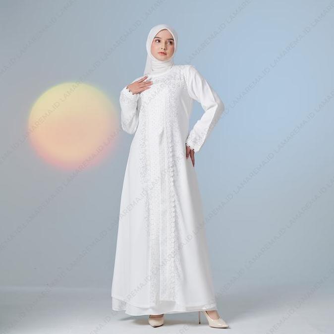 DB167 - Gamis Putih Wanita Mewah Abaya Putih Turkey Mewah Baju Gamis Abaya Putih Terbaru