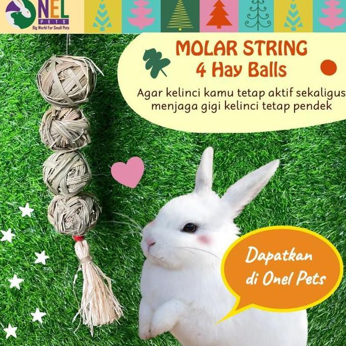 ONEL MOLAR STRING 4 HAY BALLS/gigitan kelinci/mainan kelinci/rabbit toys/bunny toys/guinea pig toys