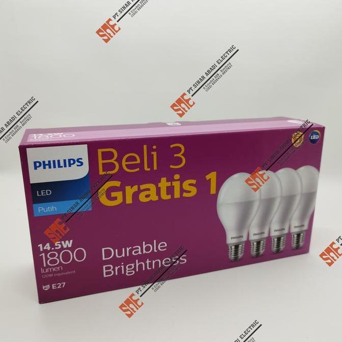 Philips LED 14.5 Watt Bulp Lampu PAKET 3 GRATIS 1