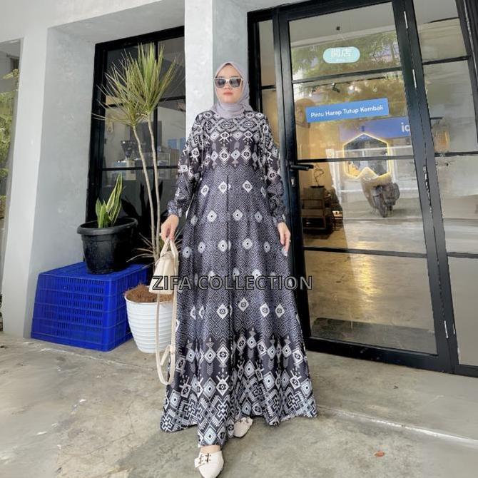 DI169 - ZifaCollection Gamis Terbaru Silk Premium Mewah Bunsui Freandly Motif Elegan Resleting Jepan