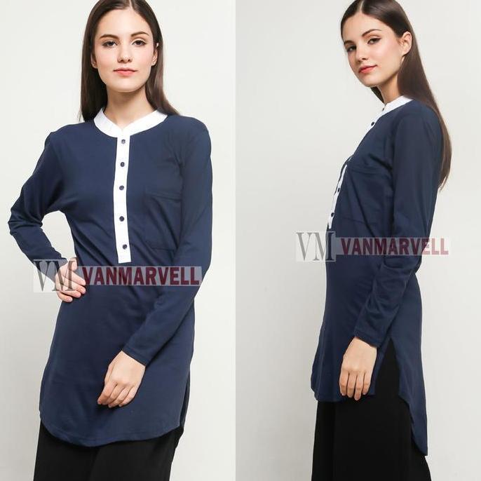 DA69 - VM Tunik Biru Dongker lengan Panjang Wanita - Atasan Muslim Wanita