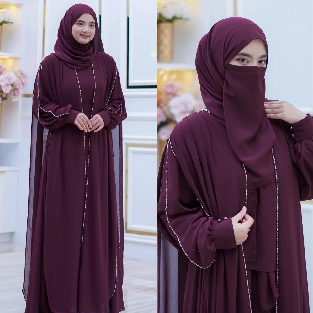 DISKON MECCA ABAYA CERUTY BABYDOLL SET HIJAB PASHMINA DAN CADAR FULL PAYET MEWAH ELEGAN GAMIS WANITA