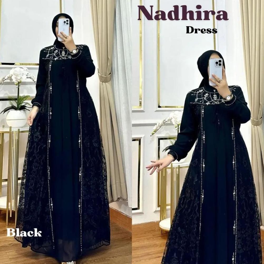 BEST SELLER NADHIRA DRESS GAMIS MUSLIM BAHAN CERUTY BABYDOLL MIX BRUKAT DRESS WANITA MURAH TERBARU H
