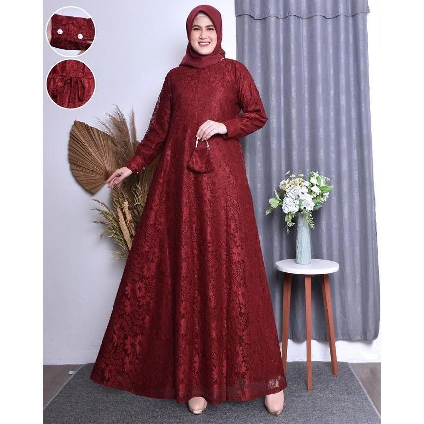 DI140 >> TERMURAH  Gamis Terbaru 2024  Lebaran Wanita Gamis Brukat Terbaru Mewah Kekinian Seragam Pe