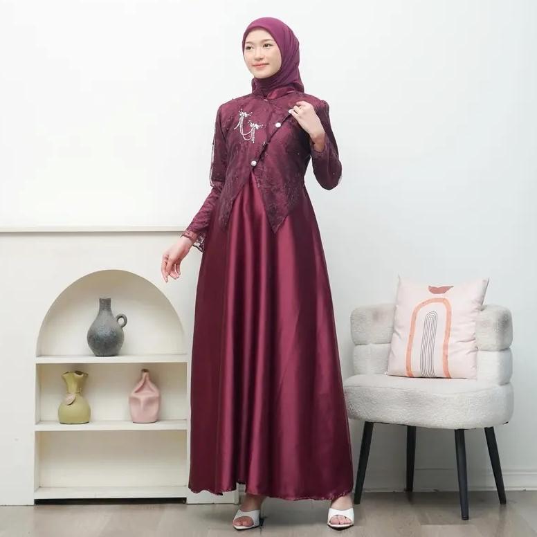 BEST SELLER DRESS SAHARA BROKAT TERBARU GAMIS LEBARAN ELEGAN MEWAH MUSLIMAH MODERN BAHAN PREMIUM LON