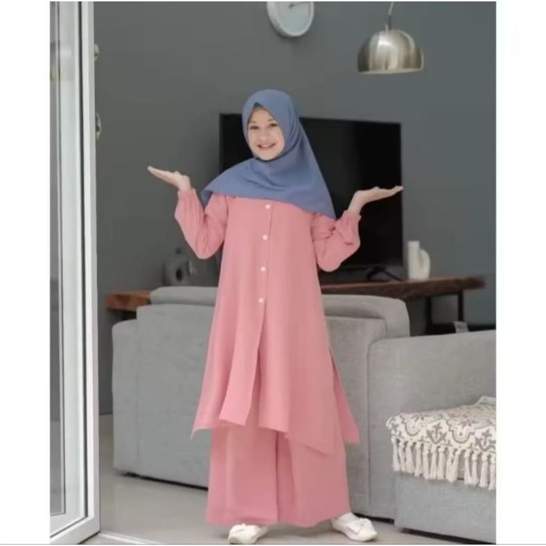 Saless Devia Set Terbaru Setelan Celana Tunik Anak Perempuan Usia 7-16 Tahun One Set Muslim Ukuran T