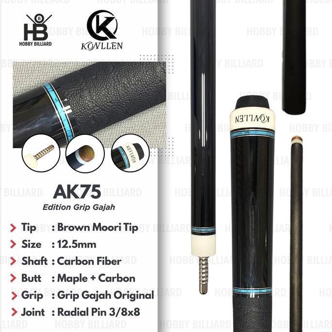 Konllen AK75 Grip Gajah Stick Billiard Carbon Fiber Shaft