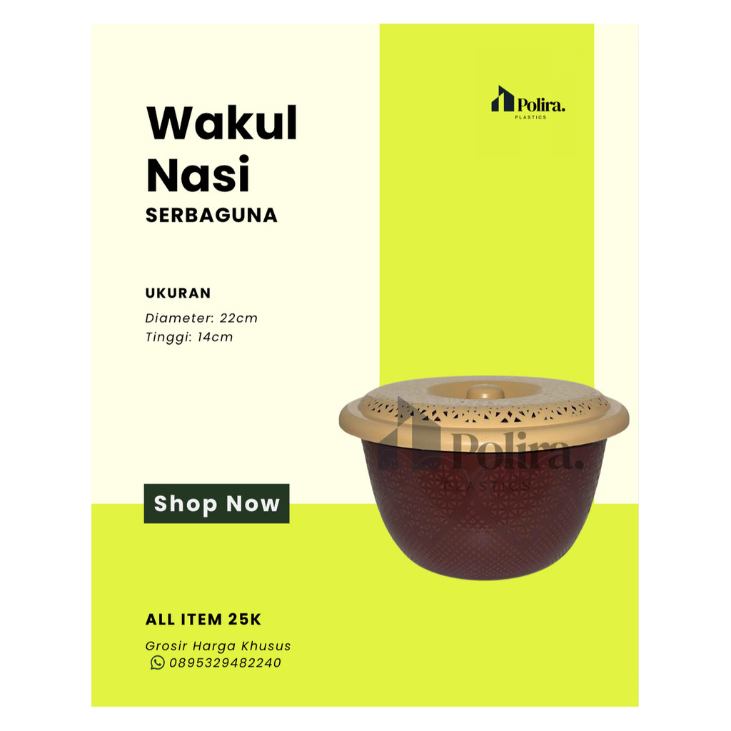 [POLIRA PLASTICS] - Baskom Tutup / Baskom Hajatan / Waskom / Wakul / Bakul Nasi Plastik Serbaguna