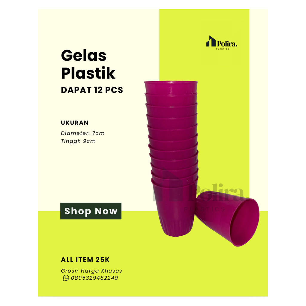 12pcs Gelas Plastik / Gelas Kopi / Gelas Aqua / Gelas Plastik Plastik Lusinan / Mug Cangkir Aestheti