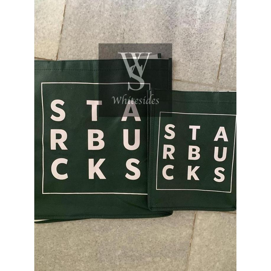 Gaslangsung- Starbucks Bag Tas Goodie Paper Spunbond Totebag Paperbag Versi Coklat Serut Old Version