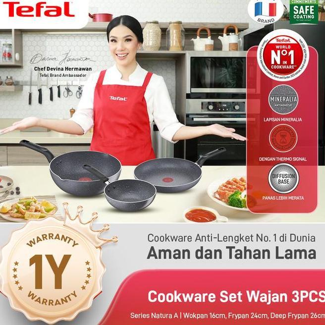 Tefal Cooare Set Wajan 3Pcs Series Natura A Fry Pan Anti Lengket