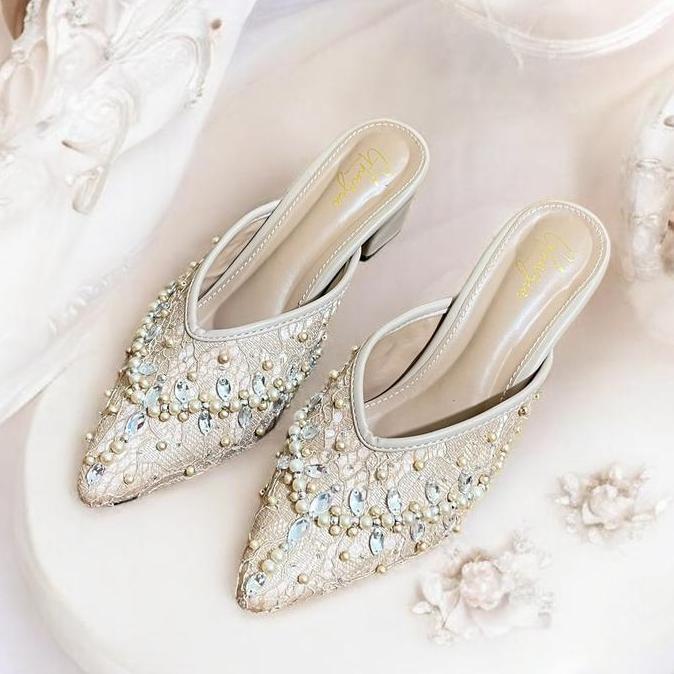 Selop Payet Pengantin Wanita 3cm Pesta 36-45 Sandal Payet Estetik Bridal Shoes Heels Nikahan Pengant