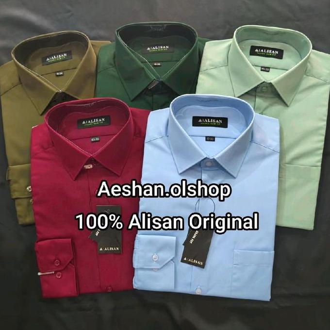 Kemeja Pria Alisan Slim Fit Polos  Lengan Panjang Baju Putih