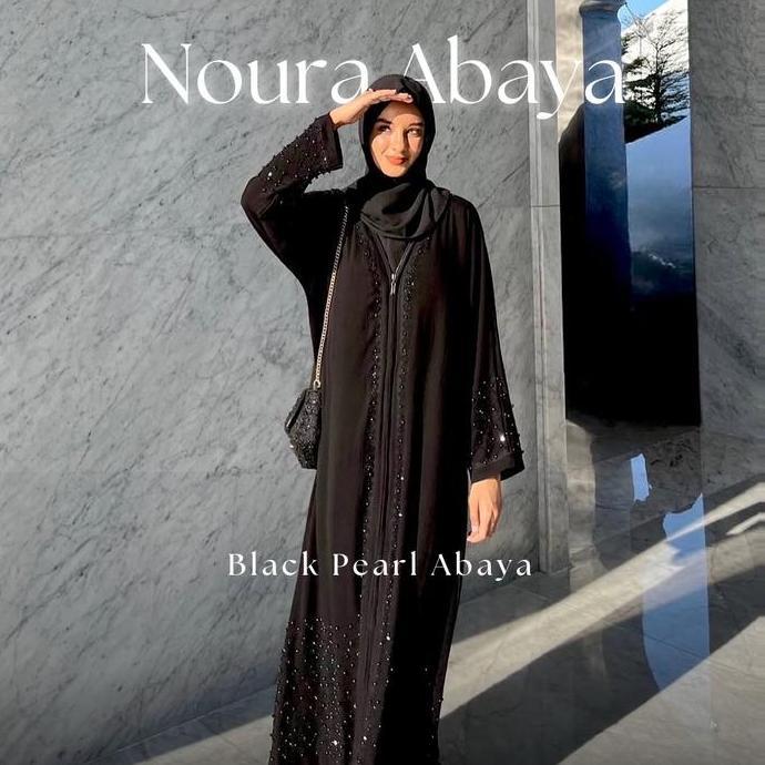 BISA COD Noura Black Pearl Abaya with Zipper Elegant