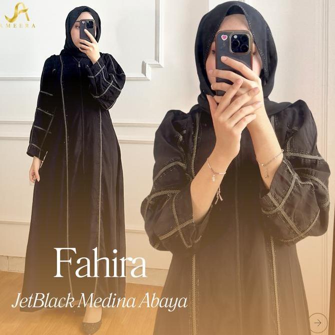 BISA COD Fahira JetBlack Abaya - abaya hitam glamour Muslim Mewah Gamis Wanita Zipper Balon Kombinas