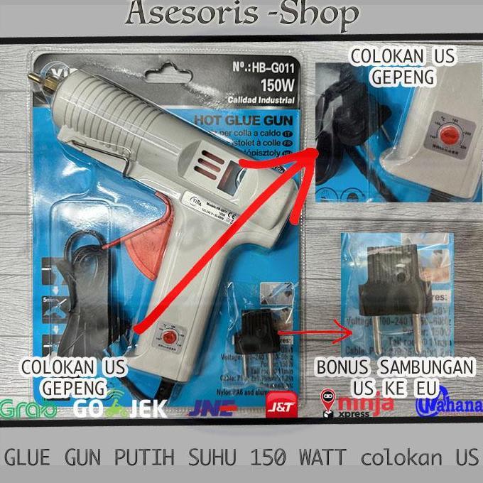 Promo Glue Gun / Lem Tembak PUTIH 150W Besar TERBAIK suhu Atur Otomatis | Pestol SUHU 150W | Pestol 