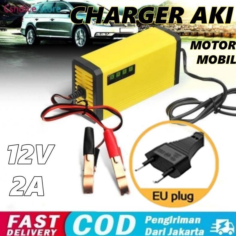 Charger Aki Portable 12V 2A Motor Mobil Cas Casan Aki Motor Charger Aki Motor 12v otomatis/Casan Aki
