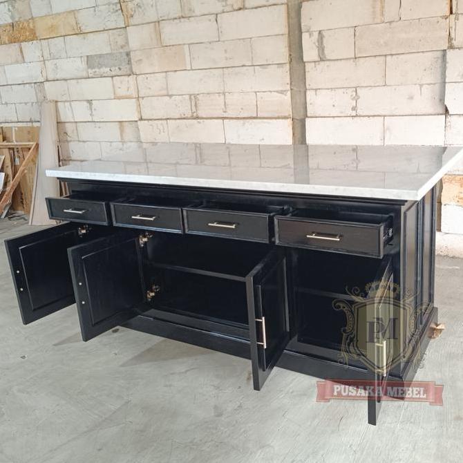 Terlaris Meja Island Marmer Minimalis Kayu Jati, Meja Mini Bar Top Marmer Putih