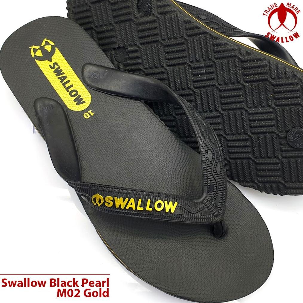 WAJIB PUNYA Sendal Jepit Swallow Black Pearl M02 - Sandal Japit M02 Swallow Hitam Aksen warna Metall