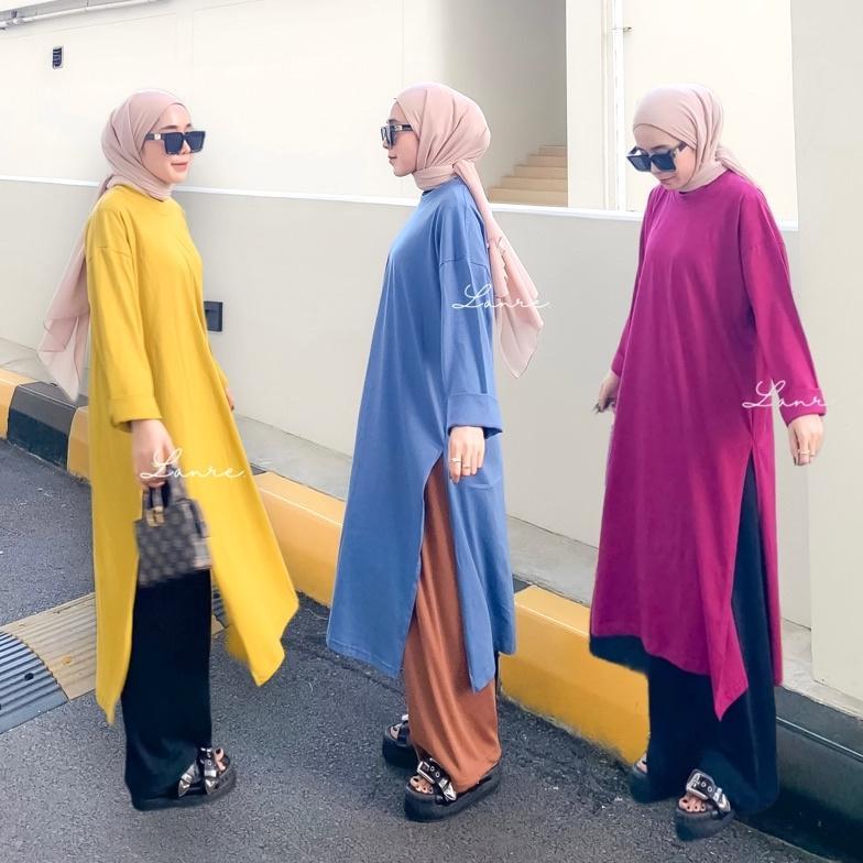 Nuna Tunik Busui - Midi Dress Busui High Slit - Tunik Jumbo Bahan Kaos - Atasan Warna Putih Agustusa
