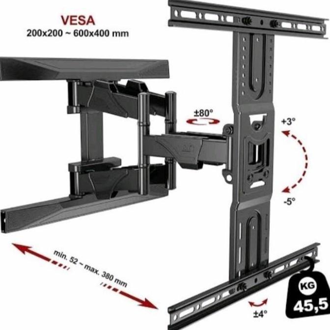 NEW Gantungan TV Swivel Lengan Bracket Import untuk TV 40-75 Inch Mampu Mencapai Beban 45 kg Mudah P