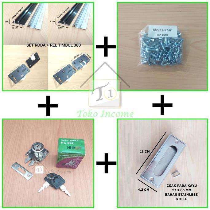Set Roda Plus Rel Timbul 380 Pintu Lemari Sliding / Geser ( 1,5 Mtr ) Kualitas Terbaik Harga Termura