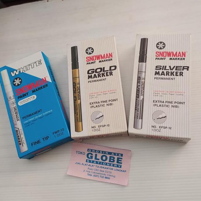 TERLARIS - spidol permanent snowman White, Gold, Silver(kecil/fine /lusin