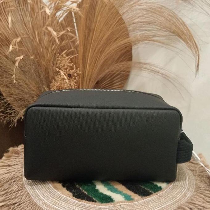 Lacoste Men's Classic Clutch Bag Canvas Toiletry Bag Noir Black