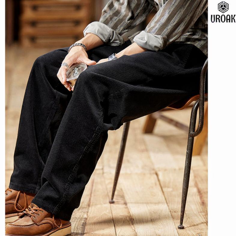 NEW DEALS Celana corduroy pria celana corduroy longgar longgar kulot celana vintage pria fashion lur