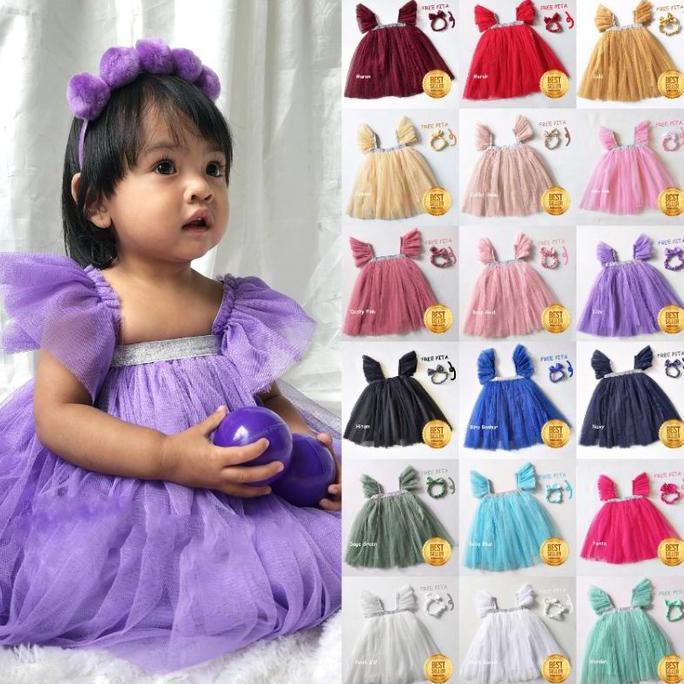 LA212 }} Dress Tutu Anak 6 12 Bulan Gaun Cewek Bayi Nyaman Lembut Warna Sage Hitam Putih Merah Pink 