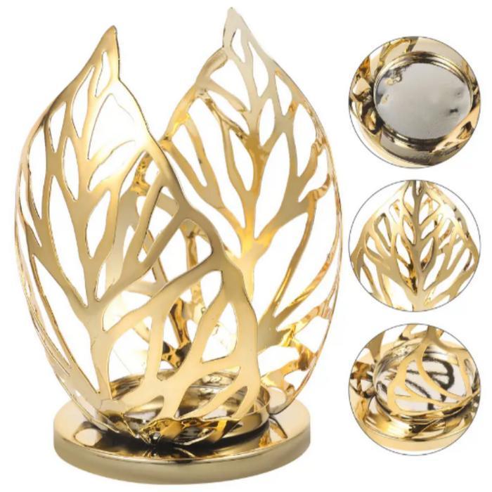 Dekorasi Kandil Kreatif Dekorasi Desktop Logam Besi Daun Emas