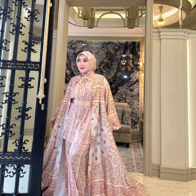 Shellasaukia Printing Set Hijab Orinal Celana Baju Muslim Panjang