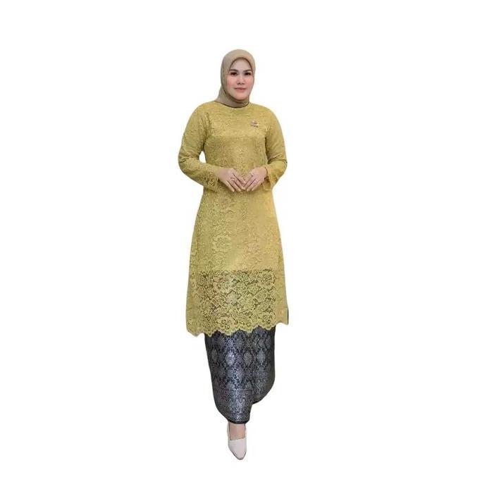 SETELAN KEBAYA MODERN TUNIK BROKAT PREMIUM DAN ROK SONGKET KEBAYA NIKAHAN WISUDA KONDANGAN TUNIK KEB