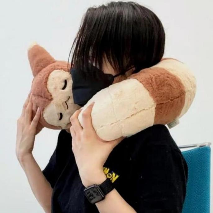 Pokemon Plush Sleeping Furret Fluffy Neck Pillow Bantal Leher Boneka SAR