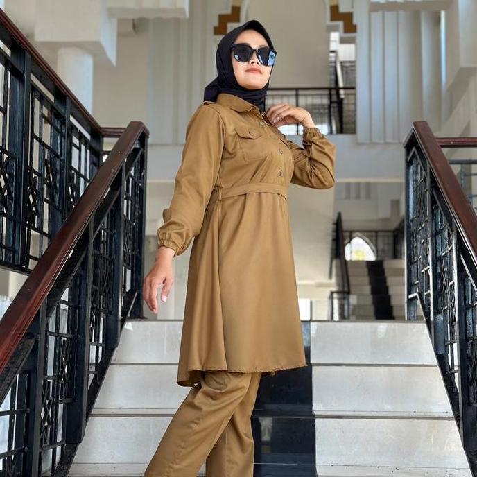 Setelan pemda tunik setelan manset karet Wanita