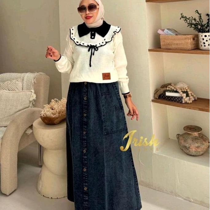 DEWINTA SET BY IRISH LABEL SET BLOUSE RAJUT ROK JEANS ONESET STELAN RAJUT ROK KANCING SNOWBLACK KANT